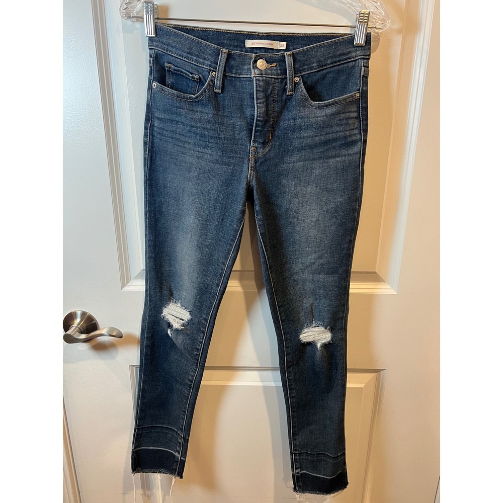 Levis Womens Jeans 311 Shaping Skinny Distressed Medium Wash Blue 26